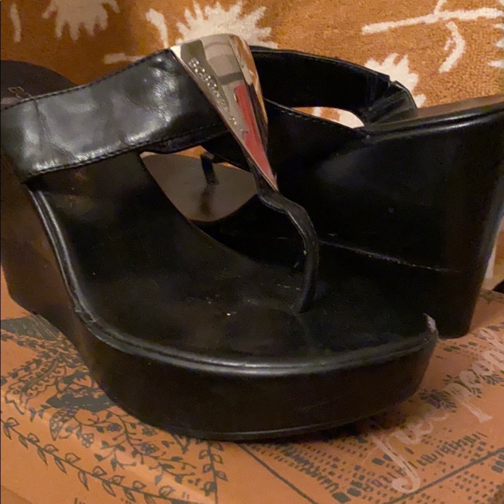 Black and silver platform sandals